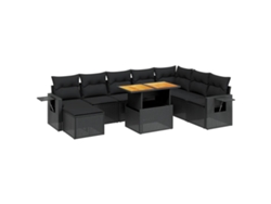 Conjunto 9 de sofás de jardín VIDAXL y cojines ratán sintético negro