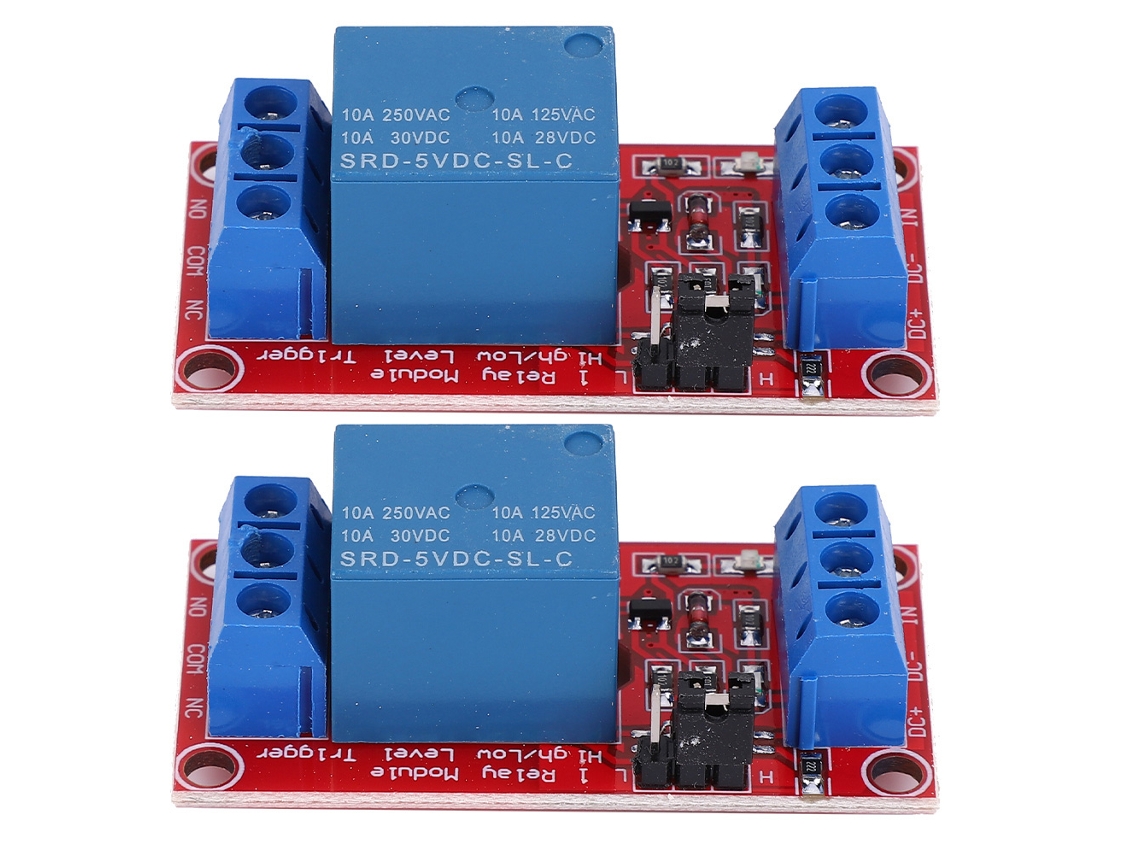 2 módulos de relé de un solo canal de 5 V con disparador de bajo nivel mediante optoacoplador para Arduino | Sin marca