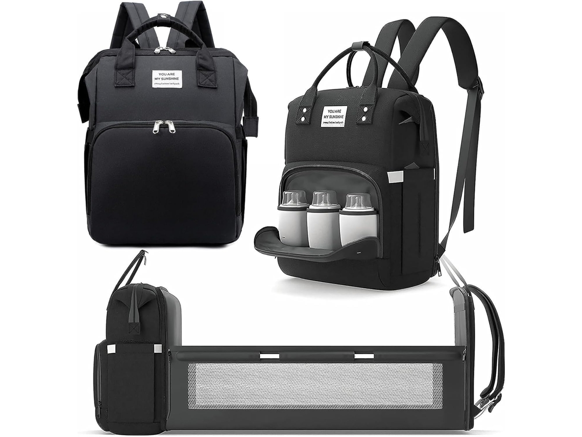 Mochila de maternidad impermeable, gran capacidad, bolsa para mamá y bebé con cambiador, mochila para pañales Cuich (negro)