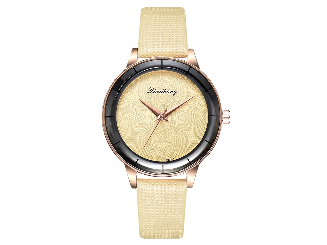 Reloj De Pulsera Para Mujer De Piel Sintética, Estilo Sencillo Y Moderno, Esfera Redonda, Movimiento De Cuarzo, Color Amarillo.
