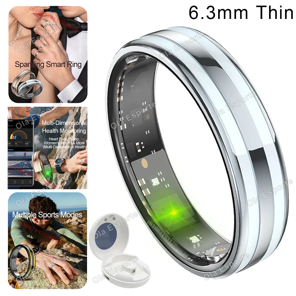 (plata, Estuche De Carga, Talla 7) Anillo Inteligente Con Monitorización De La Temperatura Corporal, La Frecuencia Cardíaca Y El Sueño.