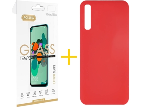 Kit Funda + Protector de Pantalla Samsung Galaxy A50 ACCETEL Silicona Líquida (Rojo)
