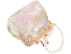 Bolsita Para Joyas De Mujer En Brocado Chino Con Cuentas Y Flores, Monedero Compacto.