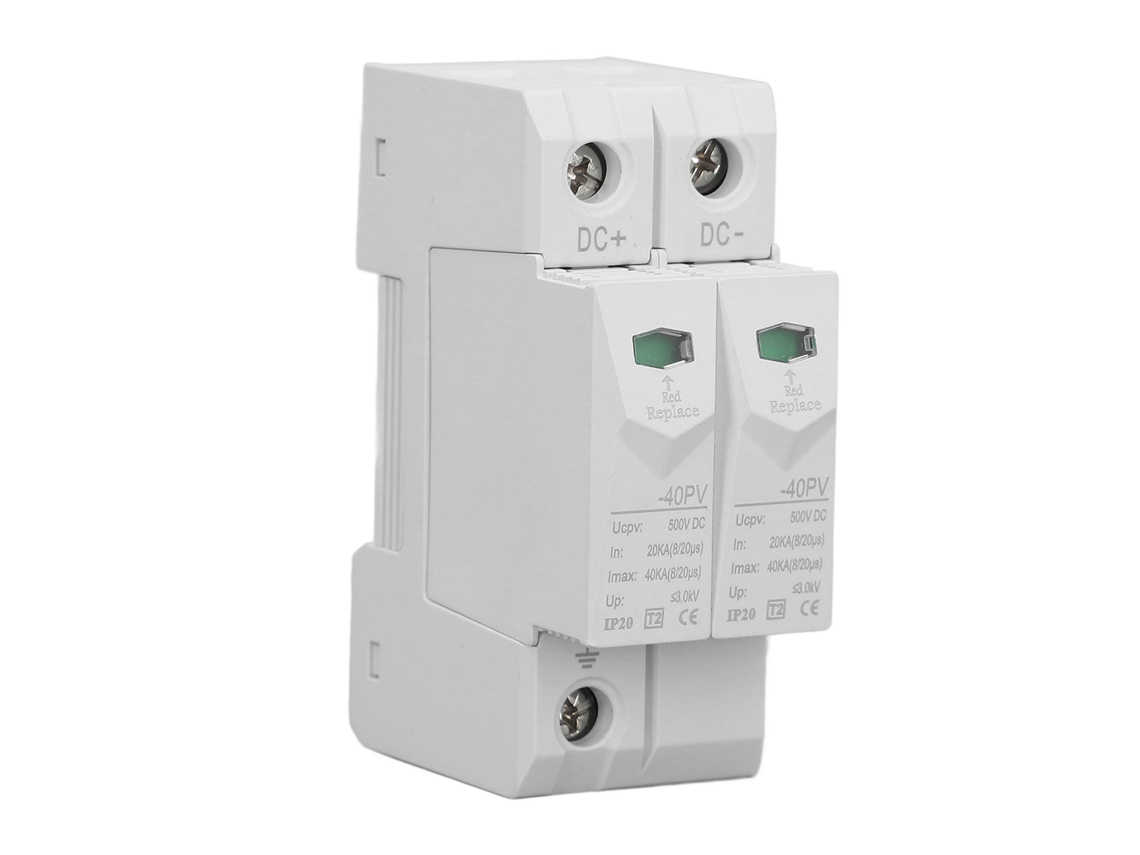 Protector Contra Sobretensiones Fotovoltaico 2p Dc 500v 40ka Chlt-40pv Para Riel Din De 35 Mm