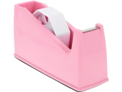 Dispensador de cinta adhesiva, cortador de cinta adhesiva con soporte y mecanismo móvil, de ABS rosa.