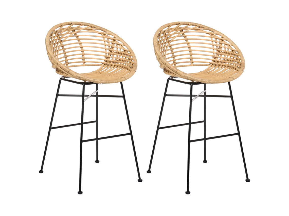 Conjunto De 2 Bancos De Bar Beliani Windom De Rattan Natural 56x51x95