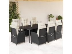 Juego de comedor de jardín de 9 piezas con cojines, mimbre sintético negro, DKD Home Decor