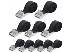 10 PCS Correa de Apriete 25mm x 1m Capacidad de Carga 250kg, Correa de Fijación, Correa de Apriete con Hebilla de Apriete para Portabicicletas de Moto, Correas de Amarre de Alta Resistencia, DIN EN 12