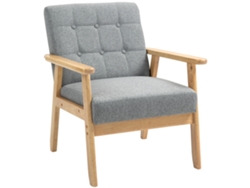 Sillón Tapizado En Lino Con Brazos De Madera De Caucho Gris Claro, 130 Kg.