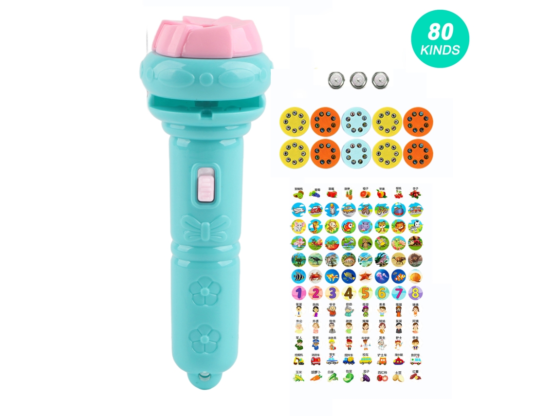 Ats-proyector Linterna Para Niños Con 80 Patrones De Animales Diferentes Juguete Luminoso Educativo Científico Azul