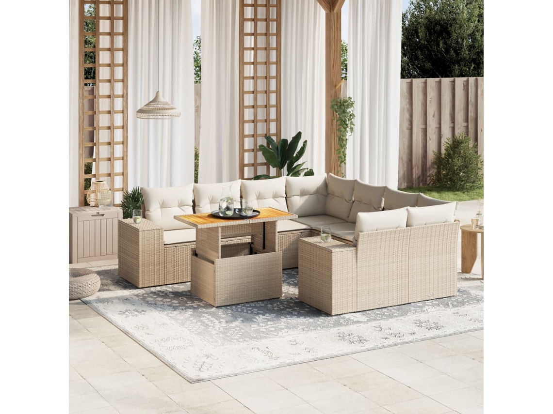 Conjunto de 9 sofás de jardín con cojines de mimbre beige de Dkd Home Decor