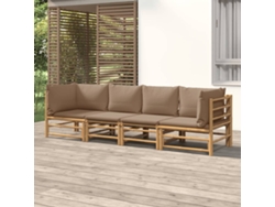 Conjunto de jardín de bambú de 4 piezas con cojines grises y marrones de DKD Home Decor