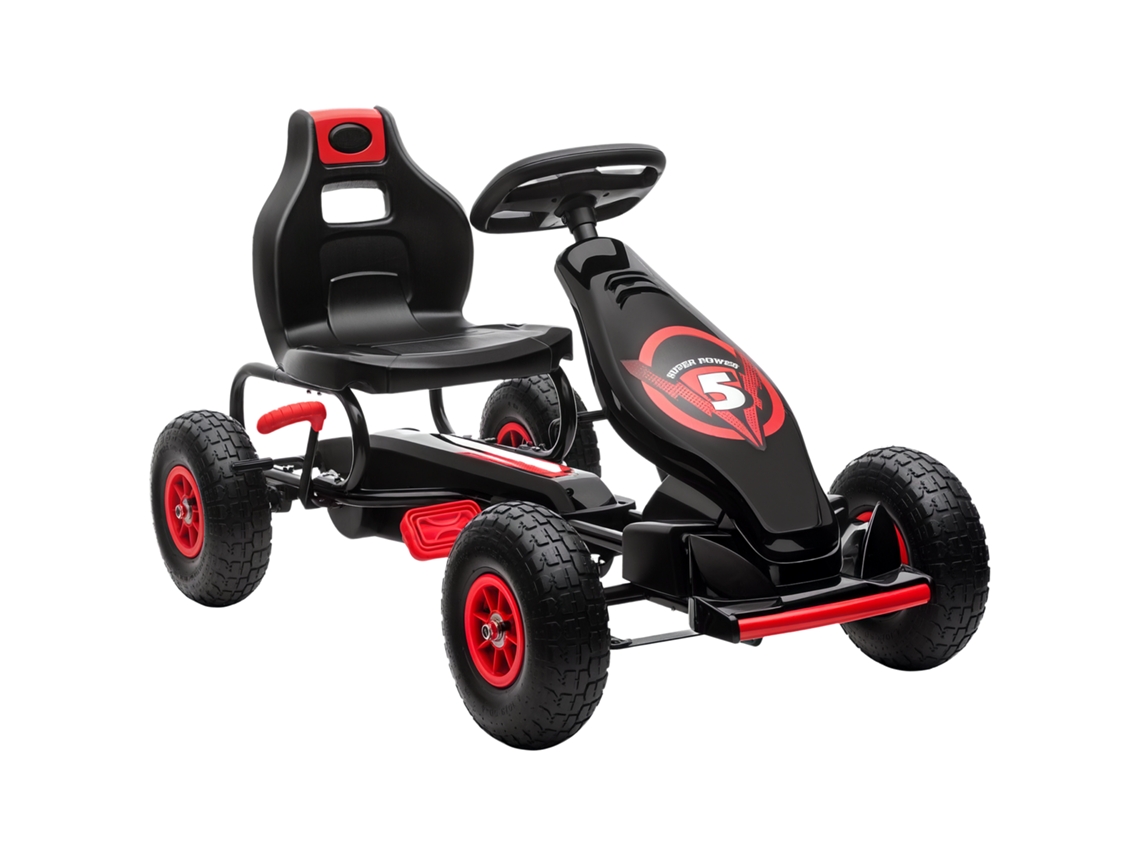 Kart Infantil Con Pedales, Asiento Ajustable, Neumáticos, Amortiguadores Y Frenos, Rojo, 121x58x61