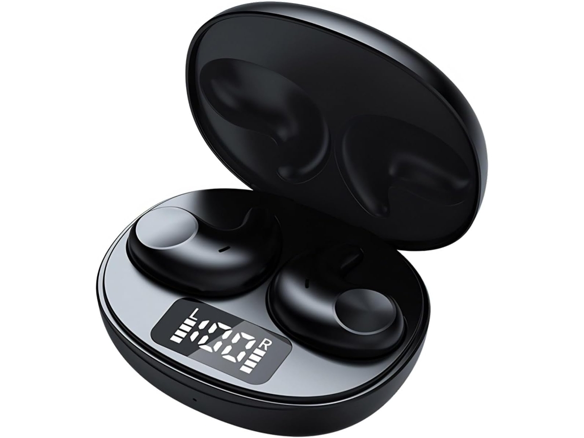 Mini auriculares Bluetooth con indicador LED de batería y control táctil inteligente para dormir, trabajar, conducir, correr y hacer ejercicio (negro).