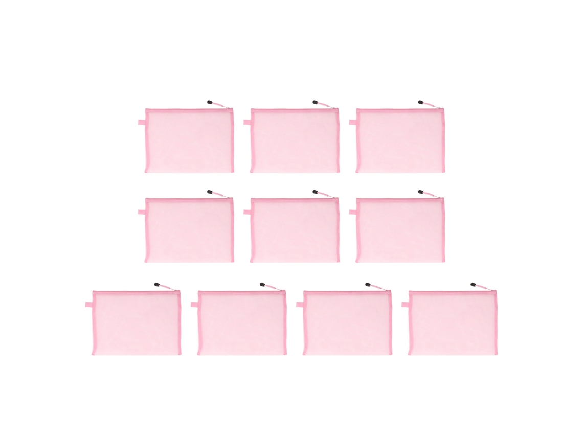 Bolsa de centro comercial con cremallera, 10 unidades, transparente, nailon, tamaño A4, para documentos de oficina y papelería escolar, color rosa