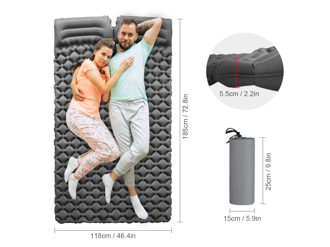 Colchón hinchable para 2 personas con almohada para acampar.