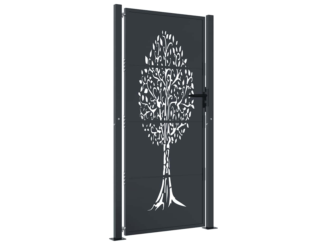 Maison Exclusive - Puerta De Jardín Antracita 100x175 Cm De Acero Con Diseño De Árbol