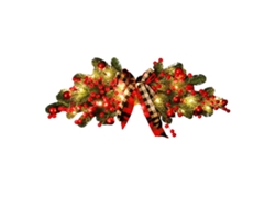 Dintel decorativo navideño para puerta, estampado de cuadros rojos con luces, funciona con pilas AA.