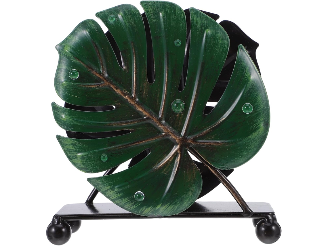 Servilletero Decorativo Hierro Forjado Diseño Monstera Soporte Servilletas Independiente Pintado Verde