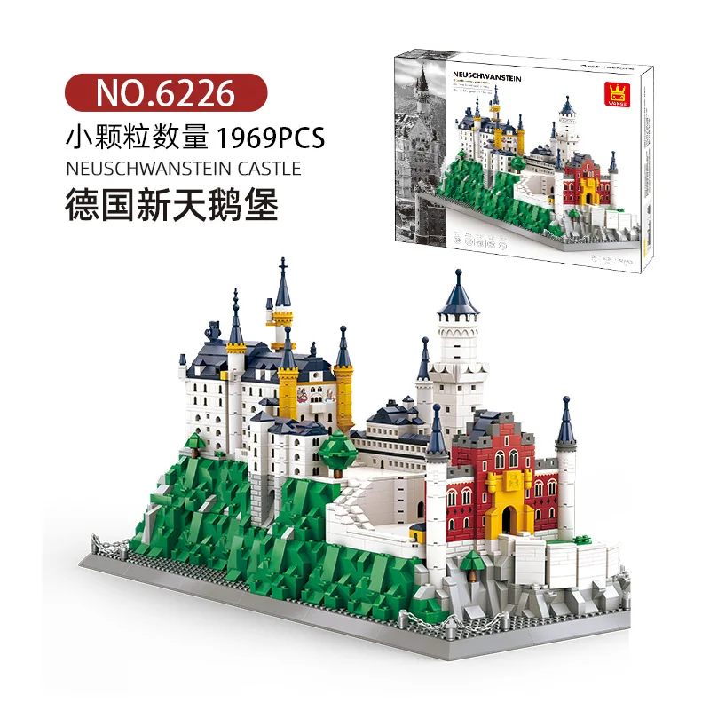 (6226) Bloques de construcción de 1969 del Castillo de Neuschwanstein, un edificio histórico de fama mundial en Alemania.
