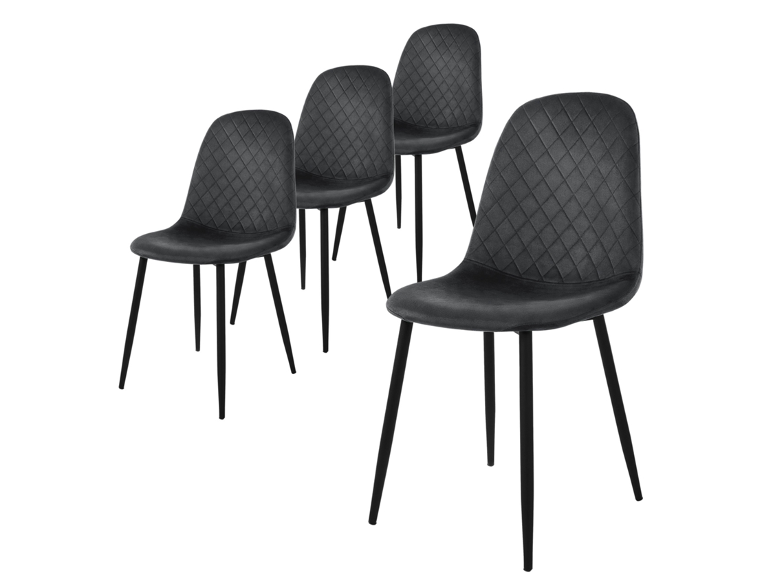 Conjunto de 4 Cadeiras de Jantar com Estofo em Veludo Antracite e Pernas de Metal Incluindo Material de Montagem ML-DESIGN