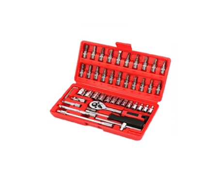Caja / Maletín de Herramientas con 46 Herramientas, Carraca, Destornillador, 13 Tuercas, Extensiones, Puntas y Destornillador - Goeik