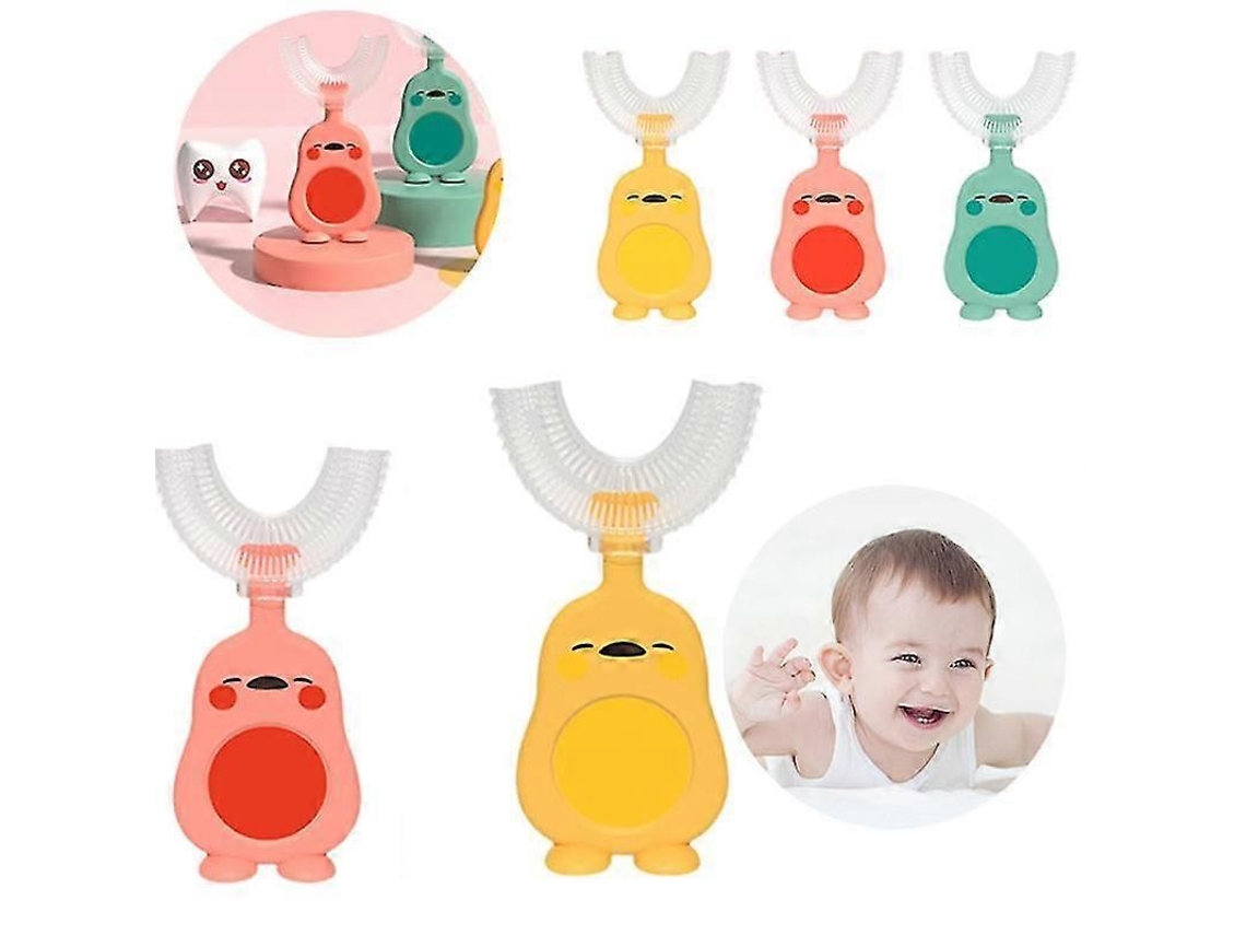 Escova De Dentes Infantil Macia Em Silicone, Formato De U, 360°, Adequada Para Crianças De 2 A 12 Anos, Rosa (p)