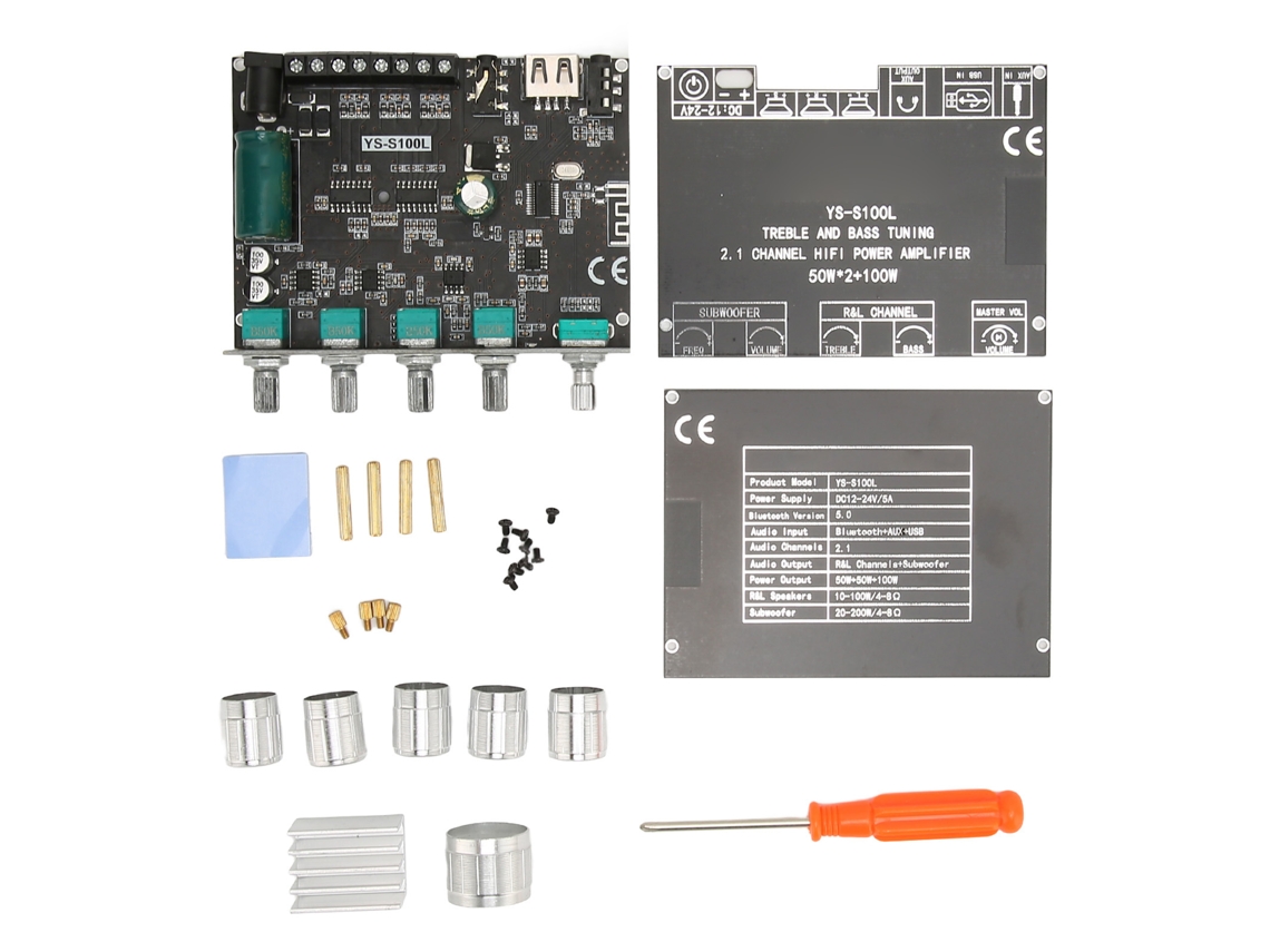 Placa Amplificadora Bluetooth 2.1 Canais 50w 50w 100w Subwoofer Sem Fio Com Controle Grave E Agudo 12-24v