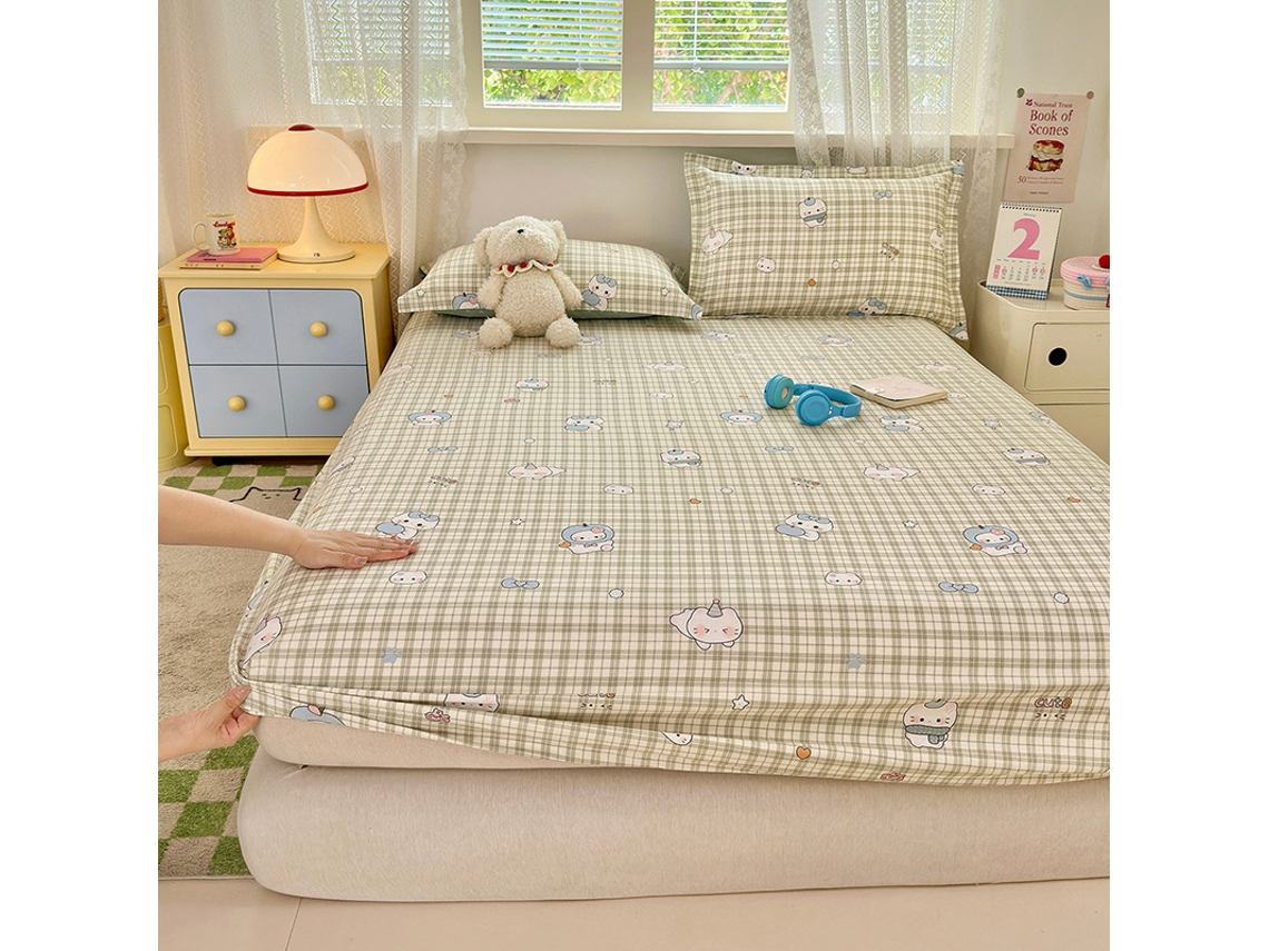 Funda De Colchón, Sábana Bajera Ajustable Estampada De Algodón Puro, Apta Para Habitación Infantil, Color Verde, 120 X 200 Cm. Panoona