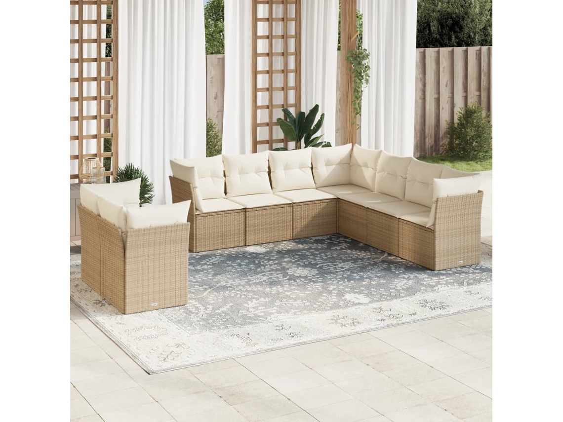 Conjunto de 9 sofás de jardín con cojines de mimbre beige de Dkd Home Decor