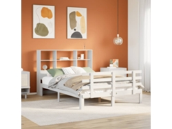 Cama Con Estantería Sin Colchón Madera Maciza Blanca 140x200 Cm