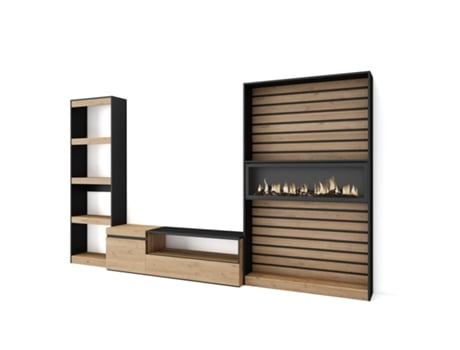 Muebles de Salón para TV 320x186x35cm Chimenea eléctrica Roble y negro