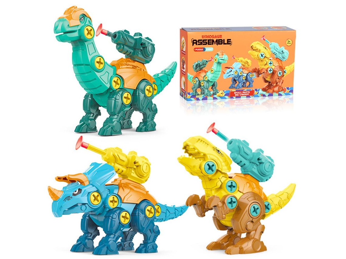 Pack De 3 Juguetes De Dinosaurios: Para Armar Y Desarmar Con Juego De Disparos - Regalo Para Niños