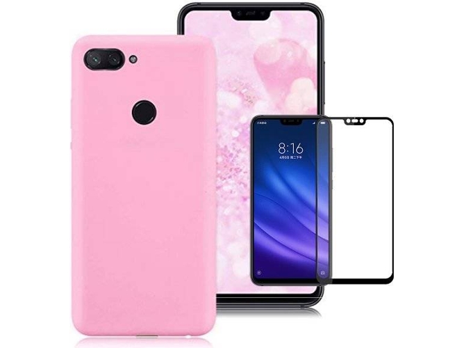 Kit Carcasa y Protector de Cristal 5D Full Cover Xiaomi Mi 8 Lite Silicona Rosa