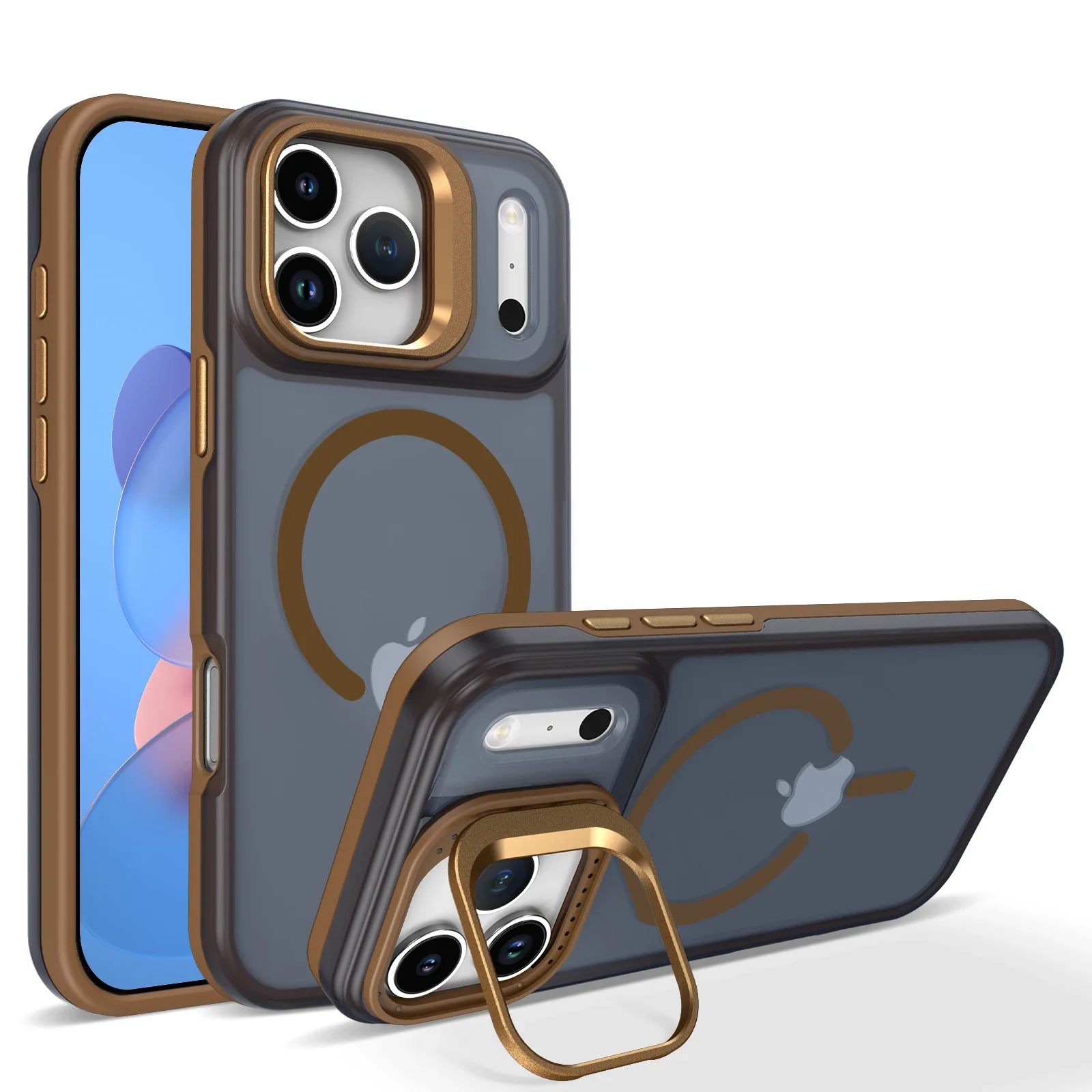 (iphone 17 Pro, Dorado) Funda Magnética Transparente A Prueba De Golpes Con Soporte, Compatible Con Carga Inalámbrica Magsafe, Compatible Con Iphone
