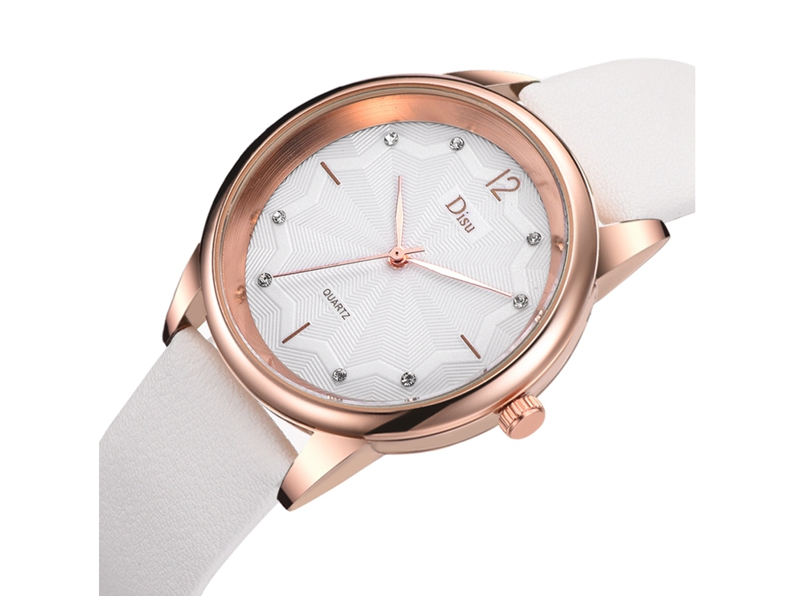 Reloj De Pulsera Sencillo De Cuarzo Para Mujer Con Correa De Piel Sintética Blanca.