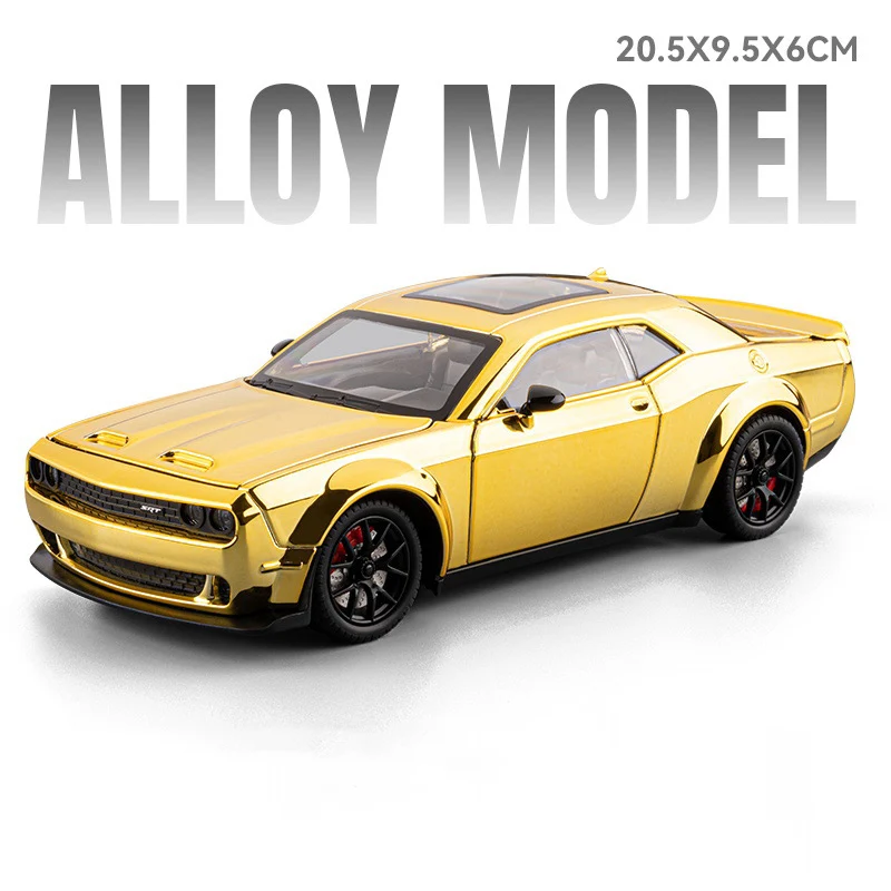(hellcat Gold) Juguete Modelo De Coche Electrochapado Escala 1:24, Con Efectos De Luz Y Sonido, Puertas Abiertas, Coleccionables