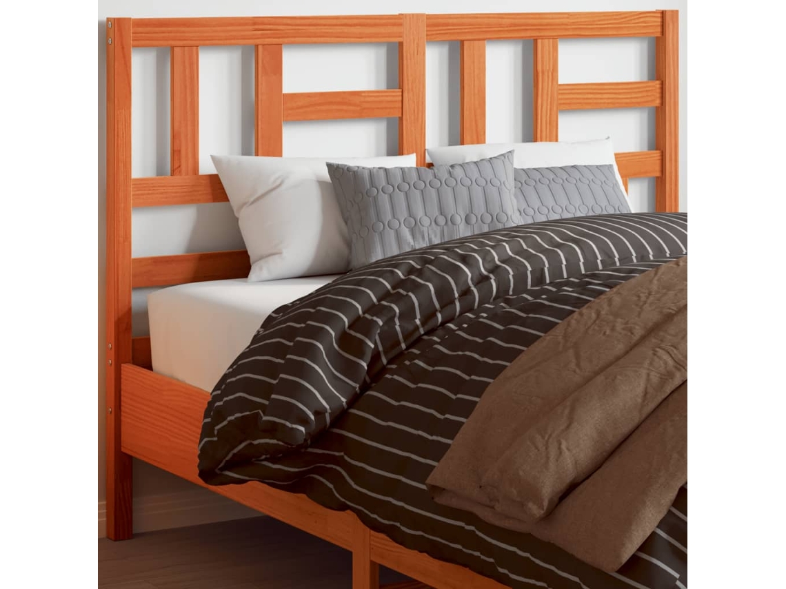 Cabecero De Cama Madera Maciza De Pino Marrón Cera 135 Cm