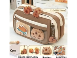Estuche grande para lápices con estampado de dibujos animados, portalápices con cierre a presión, pegatinas y llavero. MDUG (modelo 7)