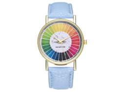 Reloj De Muñeca Unisex De Cuarzo Con Correa De Cuero Pu Azul Claro
