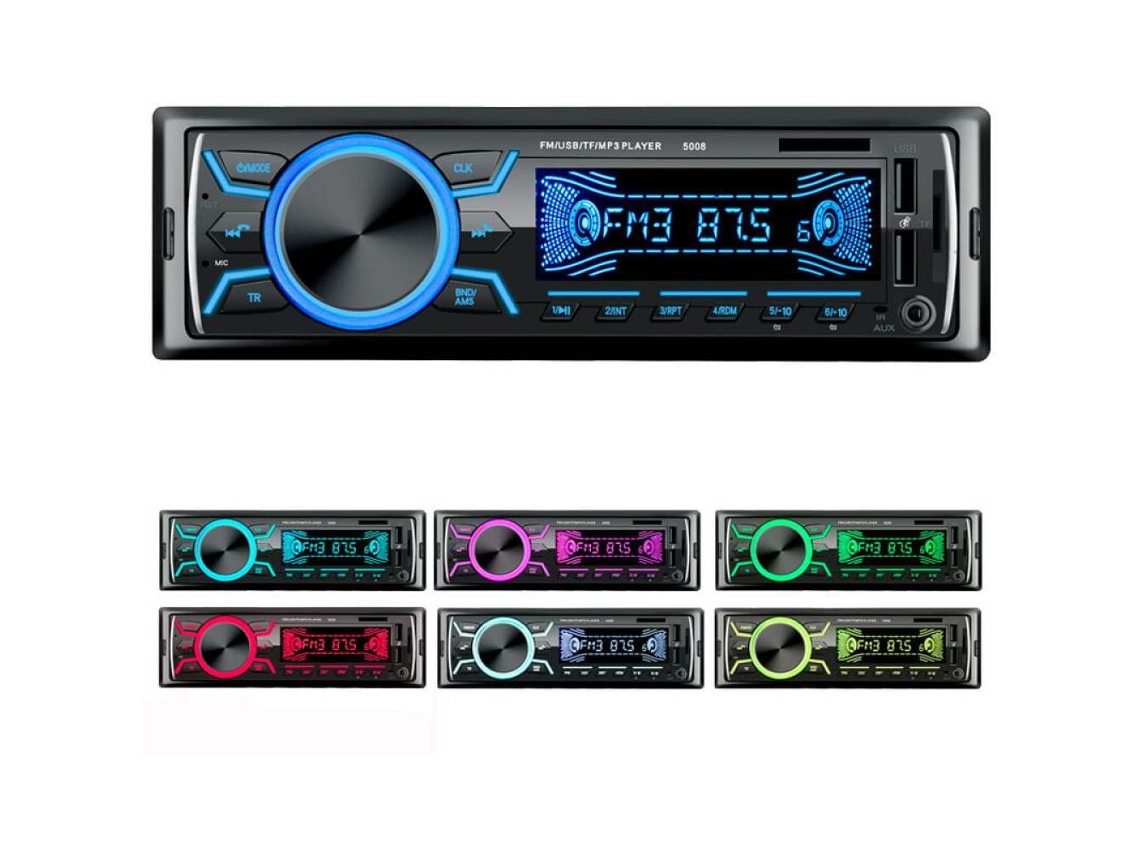 Audio para coche de un solo DIN, Bluetooth, manos libres, transmisión de música, radio FM, pantalla LCD, configuraciones personalizables para una conducción segura y entretenimiento.