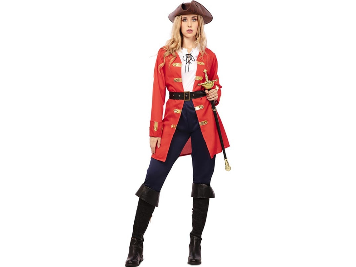 Disfraz de Capitana Pirata roja con cinturón para mujer