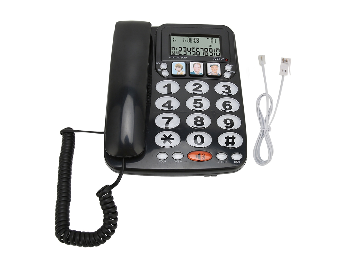 Teléfono Fijo Negro Con Identificador De Llamadas, Tono De Llamada Ajustable Y Almacenamiento De Accesos Directos Para El Hogar Y La Oficina.