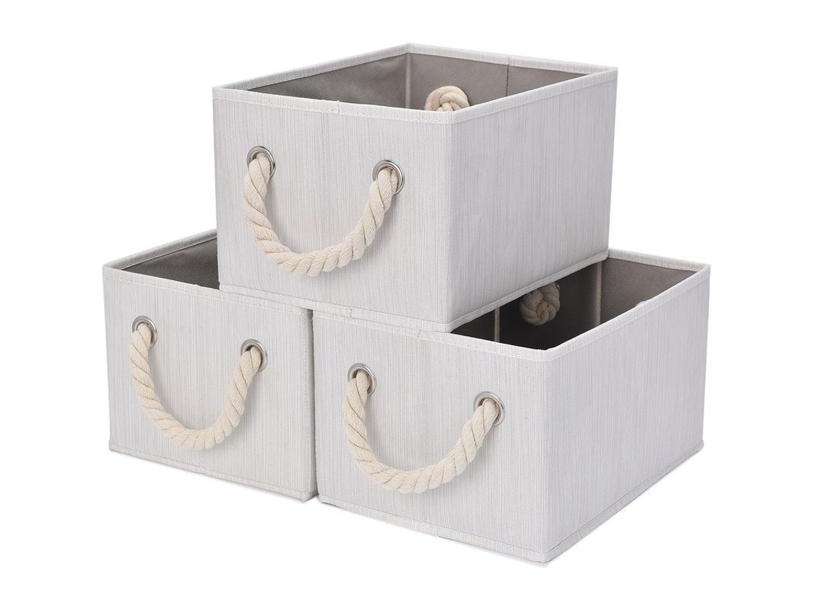 Cestas De Almacenamiento Plegables Grandes Con Asas, Color Beige, Blanco Y Marfil, Paquete De 3.