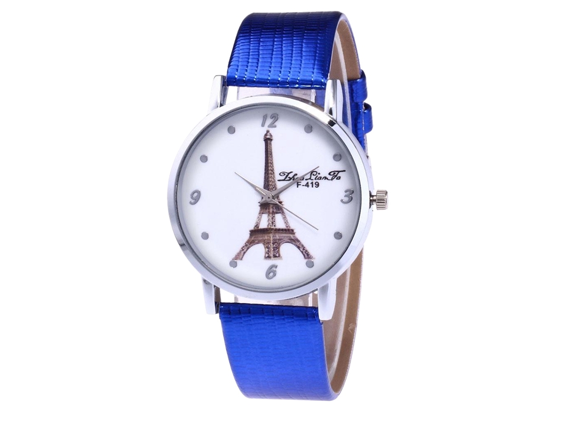 Reloj De Pulsera De Cuero Moda Negocios Cuarzo Para Mujer Y Hombre Azul