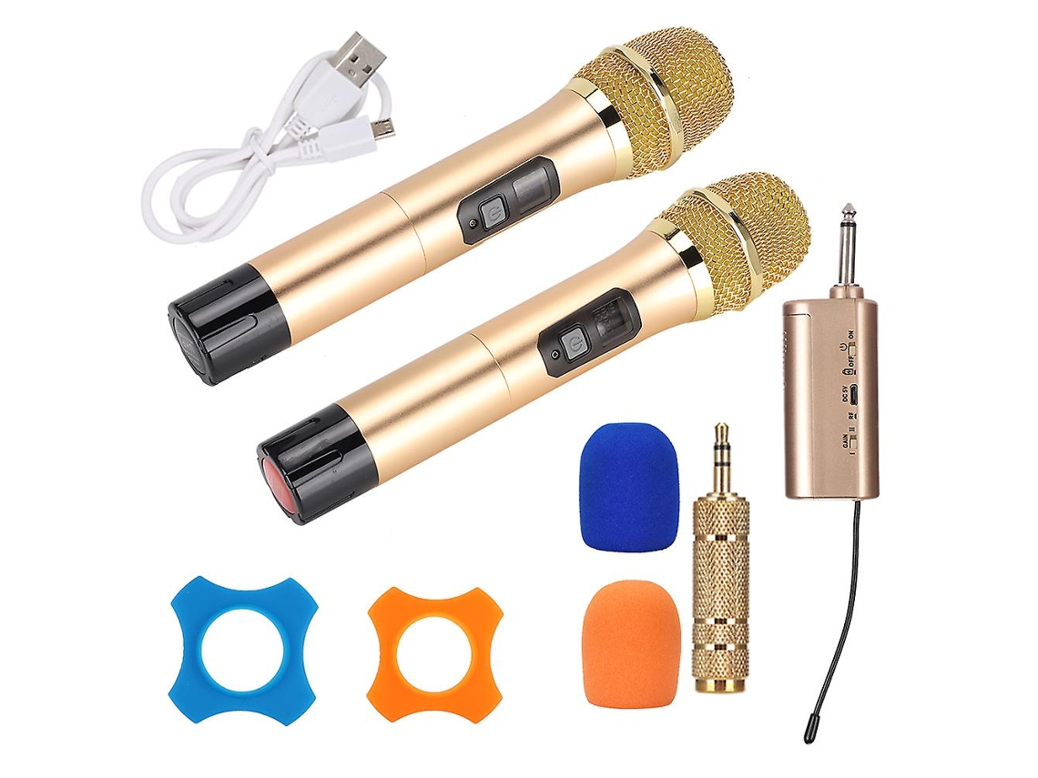 Micrófono de mano UHF dorado con minirreceptor Bluetooth. Nostalgia88