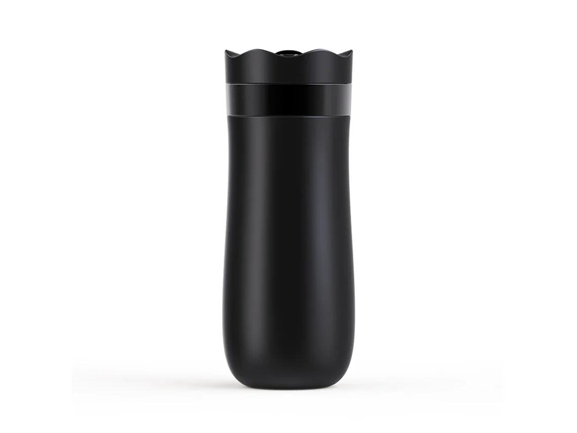 Cafetera de émbolo Chrui Travel Press, con aislamiento al vacío, portátil, 320 ml (negra)