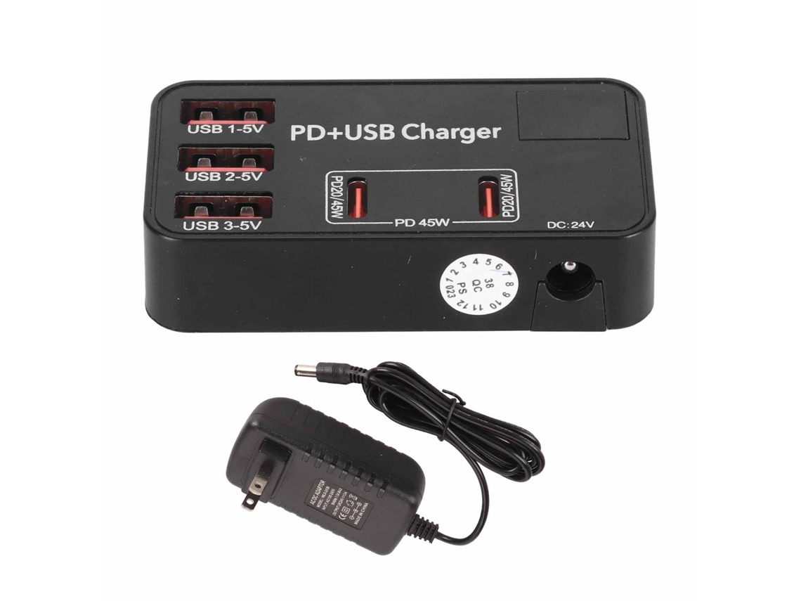 Estación De Carga Usb De 5 Puertos Cargador Mini De 48w Con 3 Puertos Usb A Y 2 Puertos Usb C Pd De 20w Plug Estadounidense