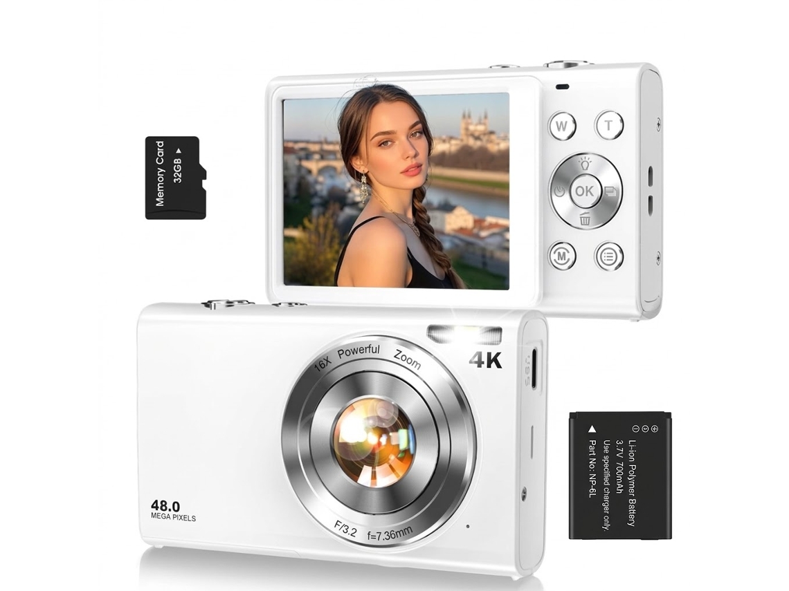 Cámara Digital 4k Ultra Hd 48mp Enfoque Automático Pantalla Ips 2.8" Regalo Para Niños Niñas Estudiantes (blanco)