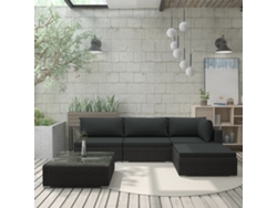 Conjunto de jardín de 5 piezas con cojines, mimbre sintético negro, DKD Home Decor